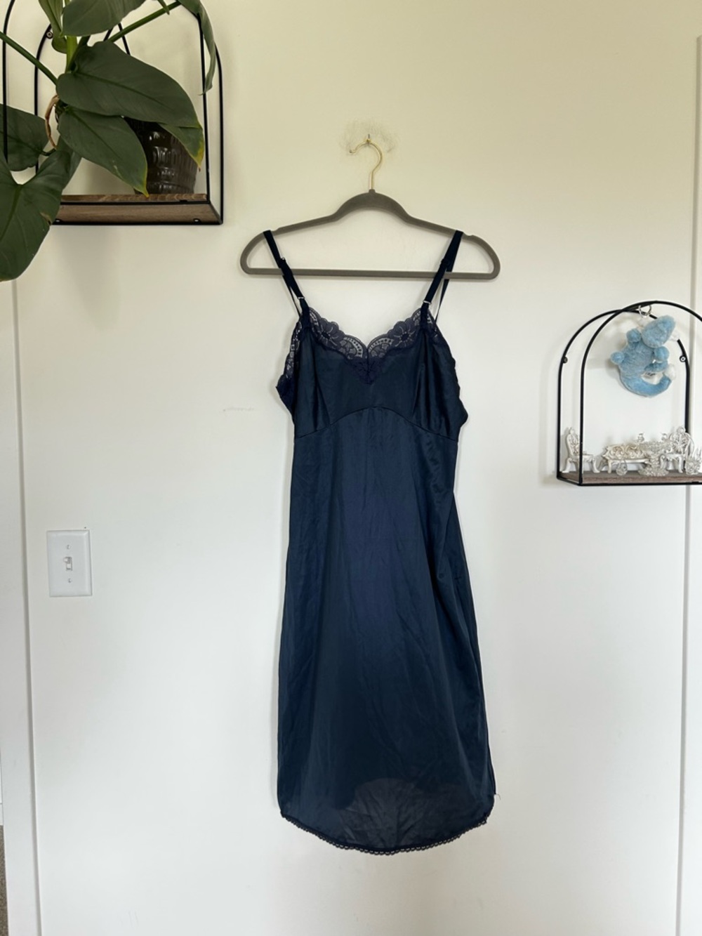 Vintage 1960’s/70’s Greenco Maid Navy Blue Nightie Slip Dress Lingerie Size 36